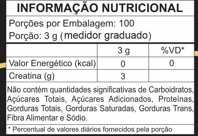Creatina Mono Hidratada 100% Pura Pote de 300g Sem Sabor